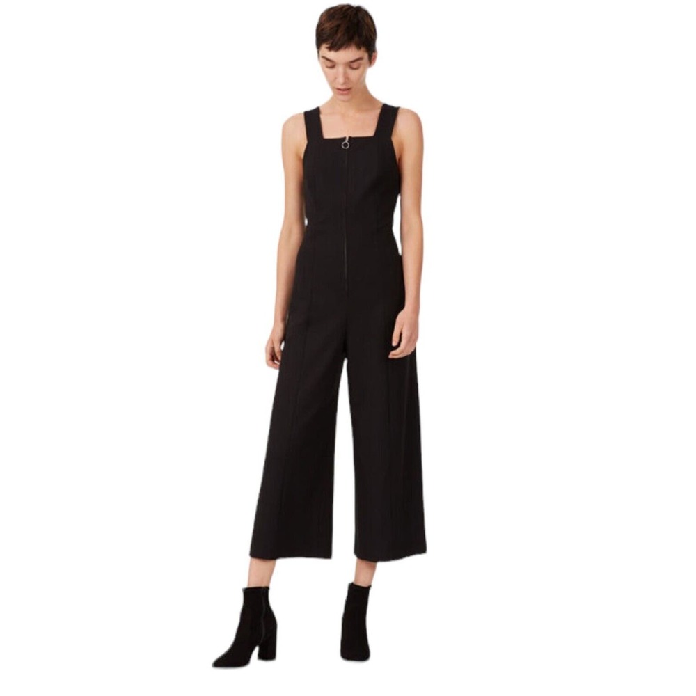 Club Monaco Welsea Jumpsuit Overalls Black Cropped Wide Leg‎ Ribbed Zipper 12
